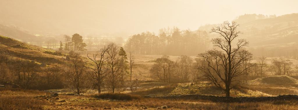 The golden haze of a cold autumn morning in the upper Kentmere valley